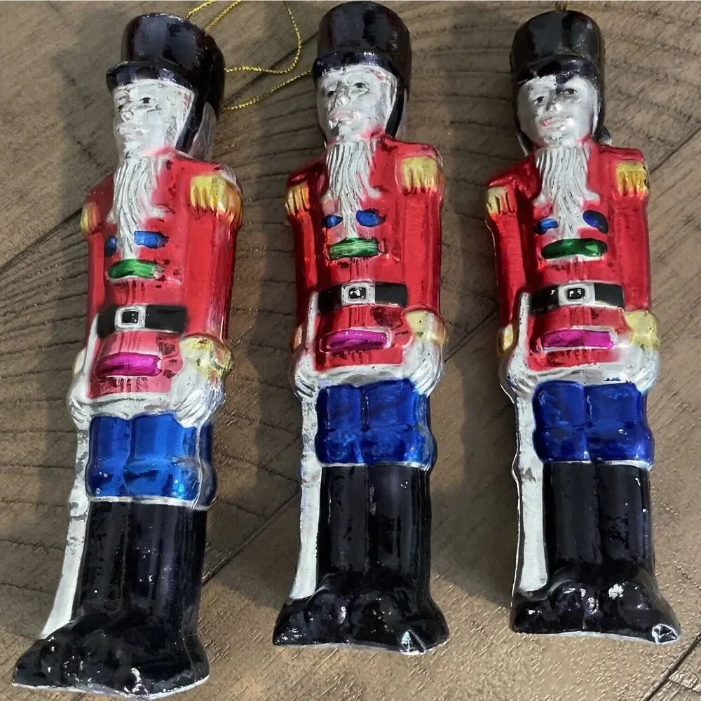 3 Vintage Blow Mold Christmas Holiday Nutcracker Ornaments Made In Thailand 7”